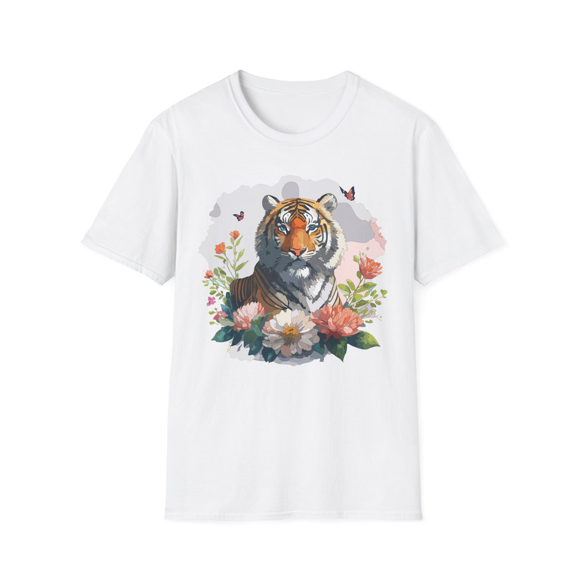 Floral Tiger T-Shirt | Watercolor Tiger Tee Ami,al Tee Shirt - Unisex 100 Cotton Softstyle Gildan 6400