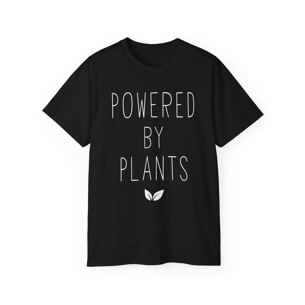 Powered By Plants T-Shirt | Vegan Plant-Based Tee, Leaf Graphic