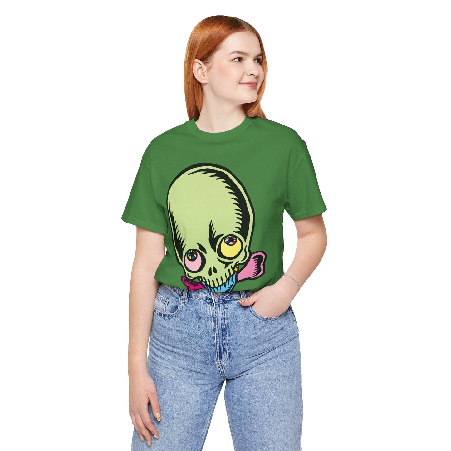 Lt Green Skull Graphic Design Tee, Skull Shirt, Vintage Tees, Art Design T-Shirt, Vintage Graphic Tee, Art Shirts with Skulls