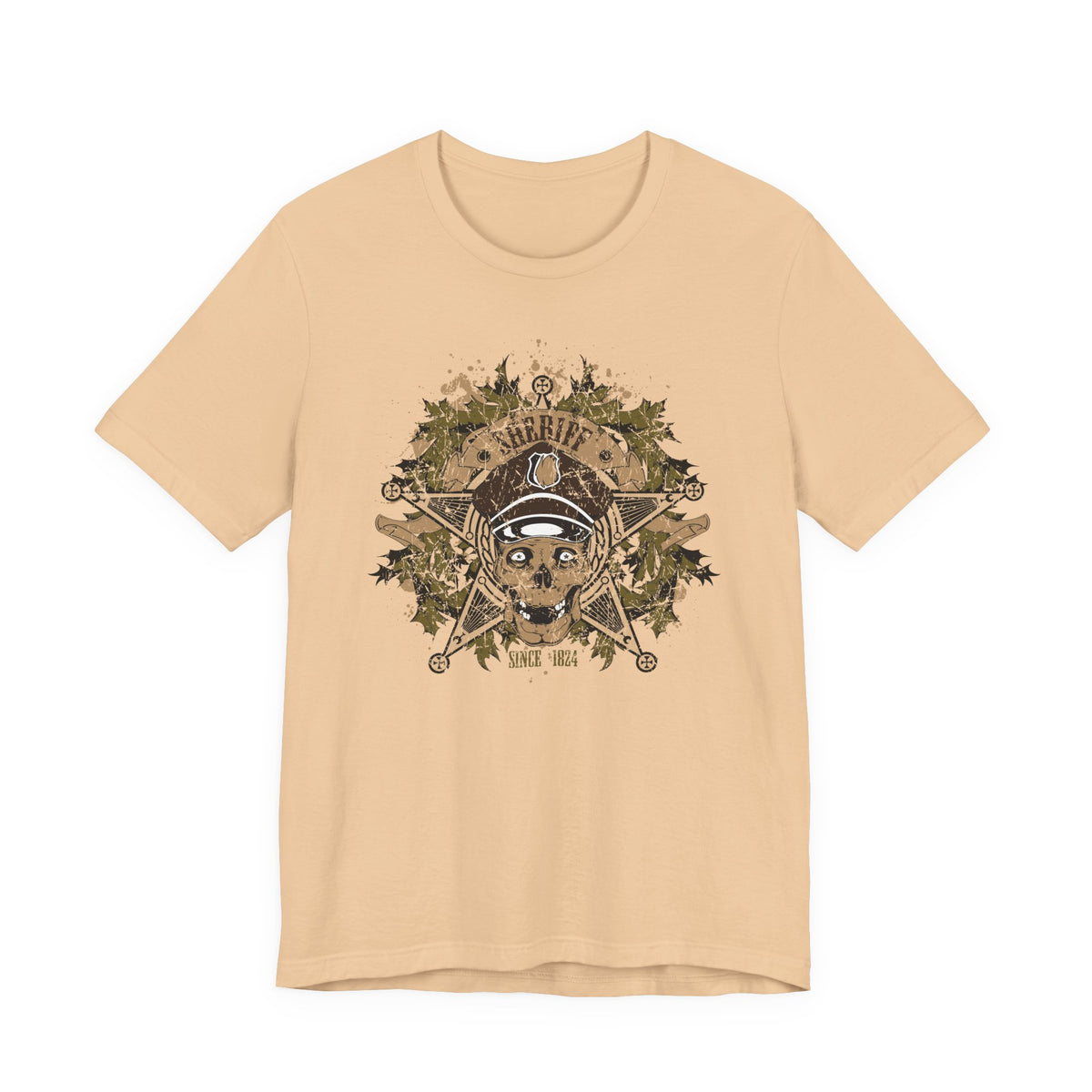 Skull and Crossbones Floral Emblem T-Shirt Nautical Pirate Unisex Cotton Tee Art-45