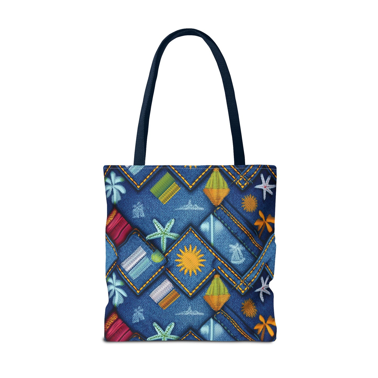 Denim Fabric Imitation Print Unisex Canvas Bag Poly Spun 3 Sizes Tote Bag 182-2
