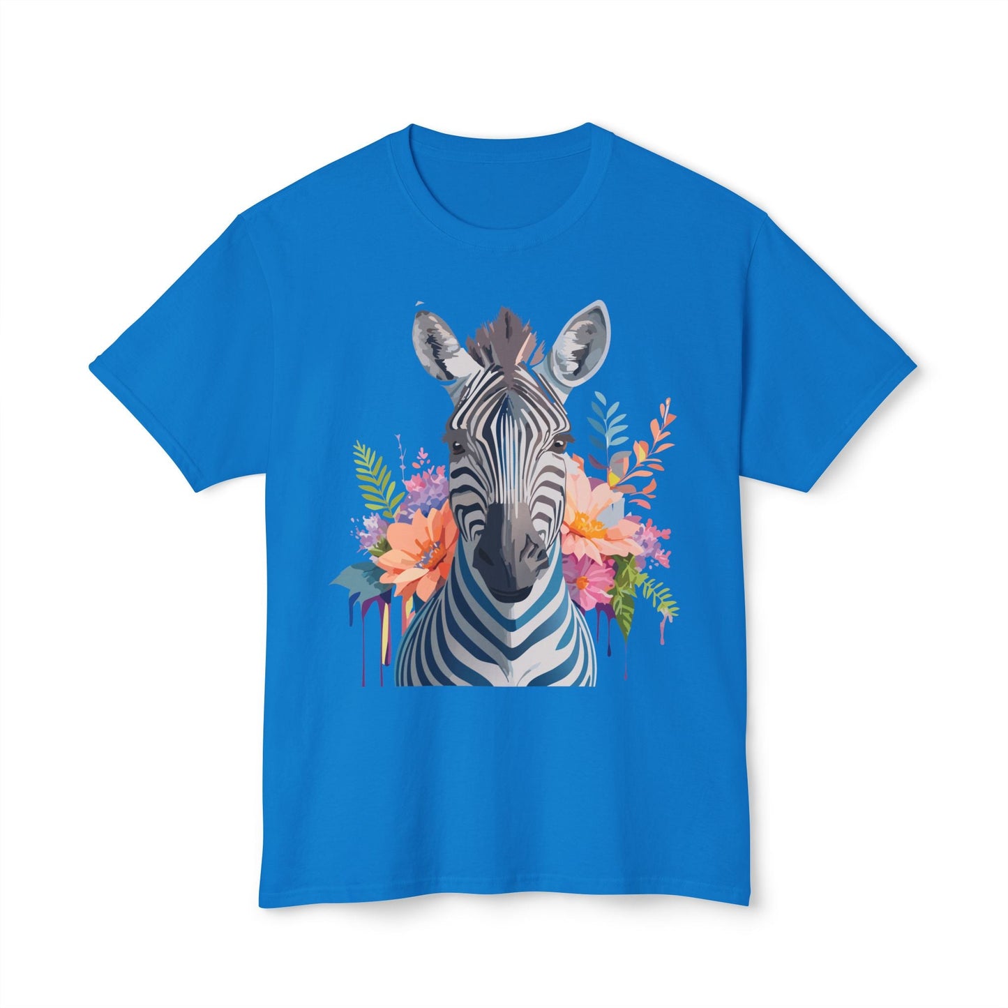 Unisex Zebra Art Print T Shirt HD Cotton Tee Floral Design Made In USA Premium Comfort Breathable