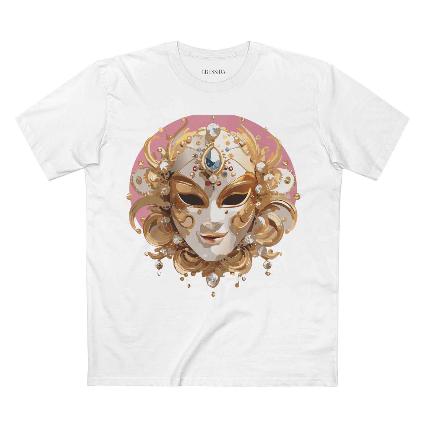 Carnival Mask Graphic T-Shirt Unisex 100 Cotton With Antique Gold Art Design Tee 13