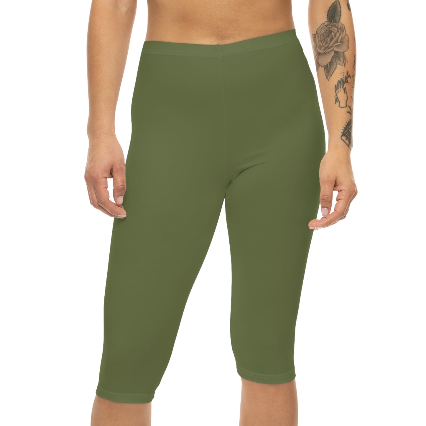 Moss Color Women's Brushed Suede Poly Span Casual Capri Leggings XS-2XL