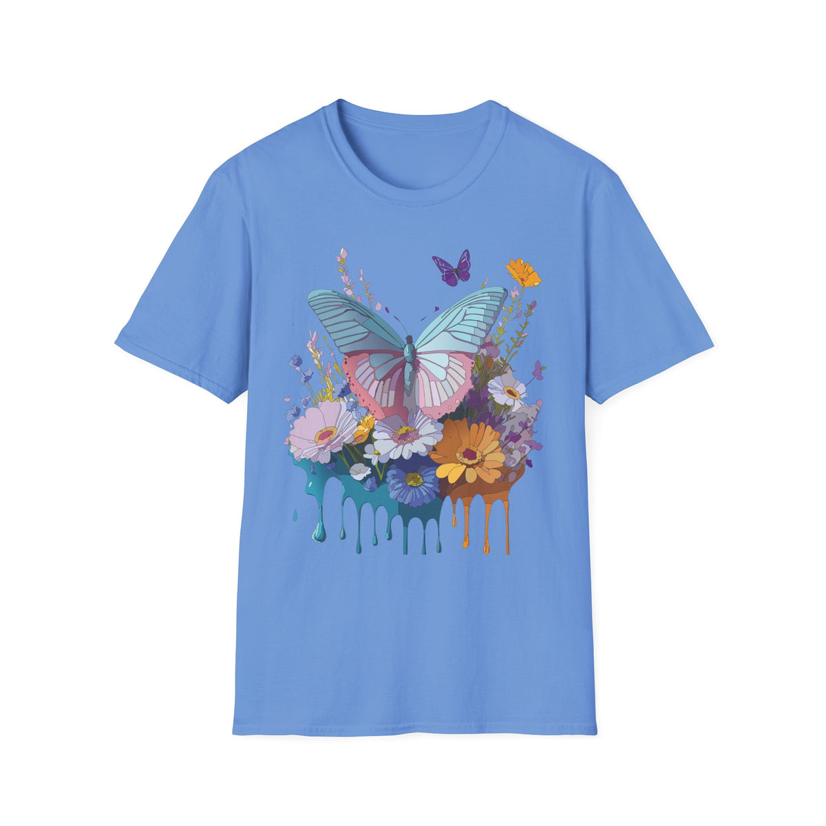 Butterfly Floral T-Shirt – Colorful Nature Garden Graphic Design Unisex 100 Cotton Gildan T-Shirt