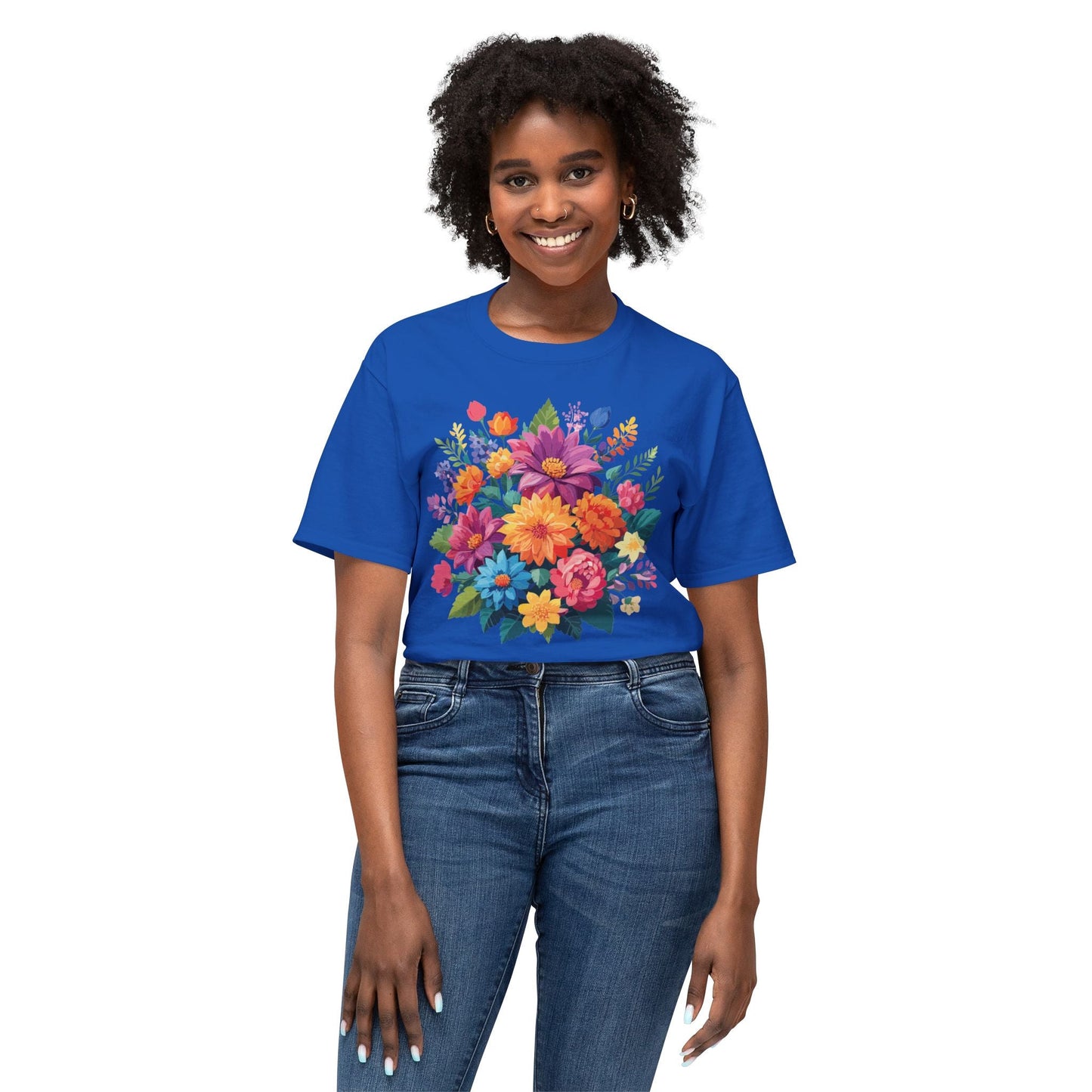 Unisex HD Cotton T Shirt With Floral Art Print Vintage Flowers Tee For Everyday Style