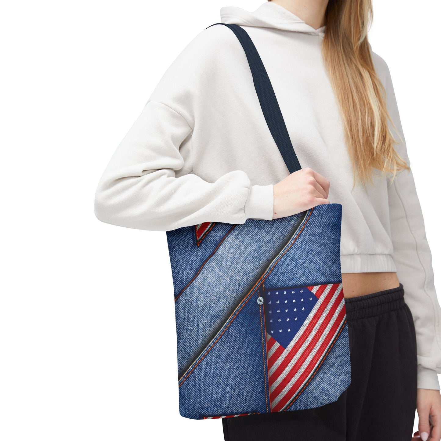 4th of July Graphic Denim Fabric Imitation Print Unisex Canvas Bag Poly Spun 3 Sizes Tote Bag 200-22