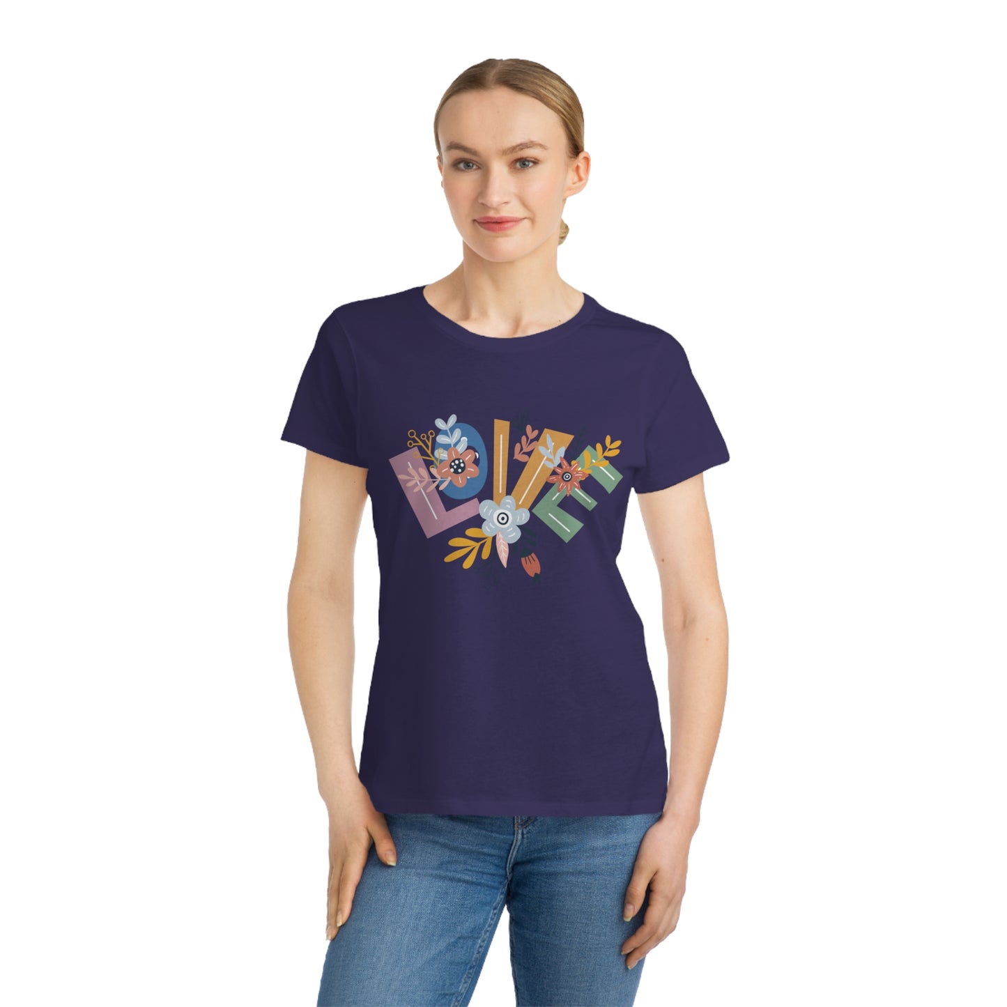 Camiseta de mujer de algodón orgánico con estampado floral 