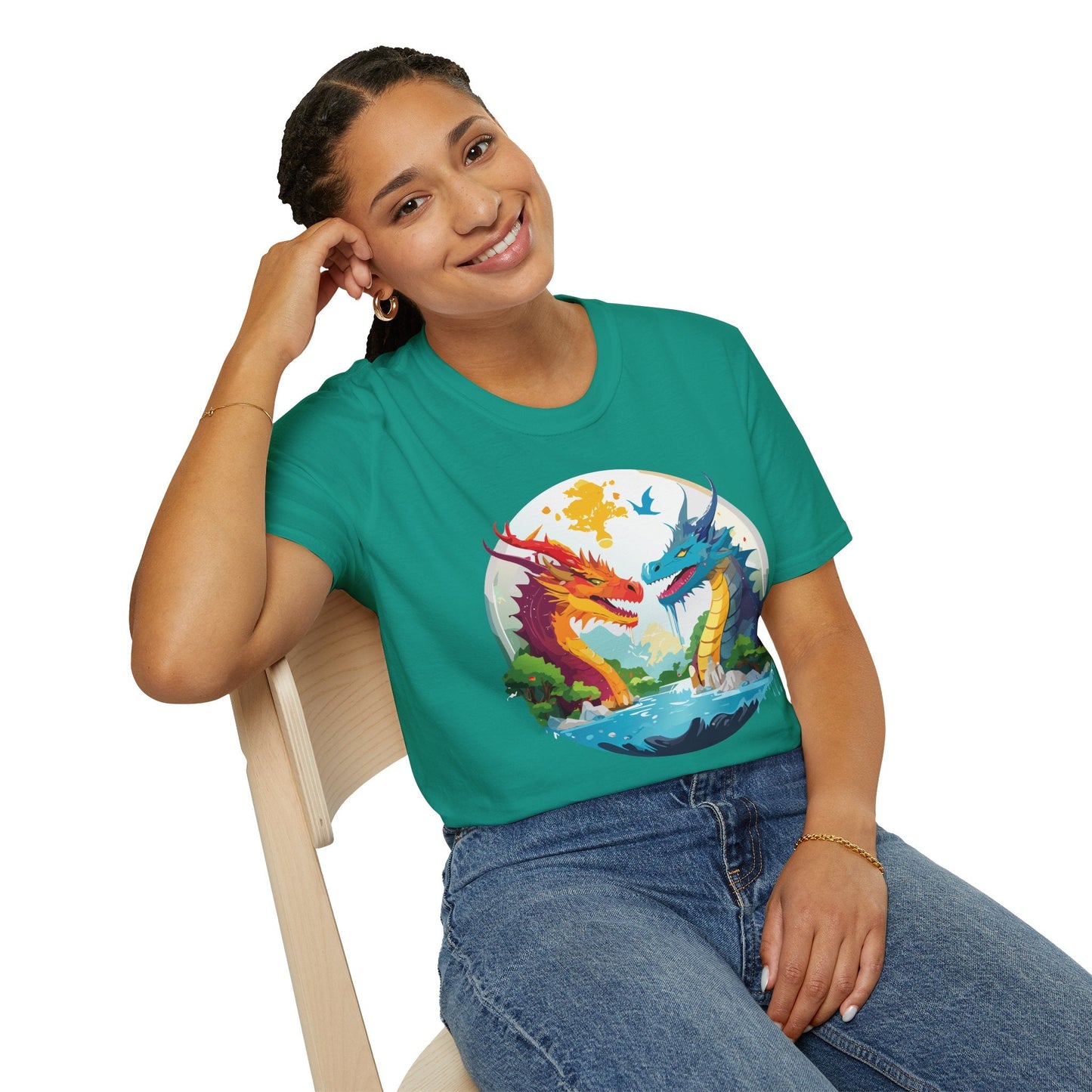 Dragon T Shirt Unisex Gildan Softstyle 64000 100 Percent Cotton Animal Print Tee Artwork