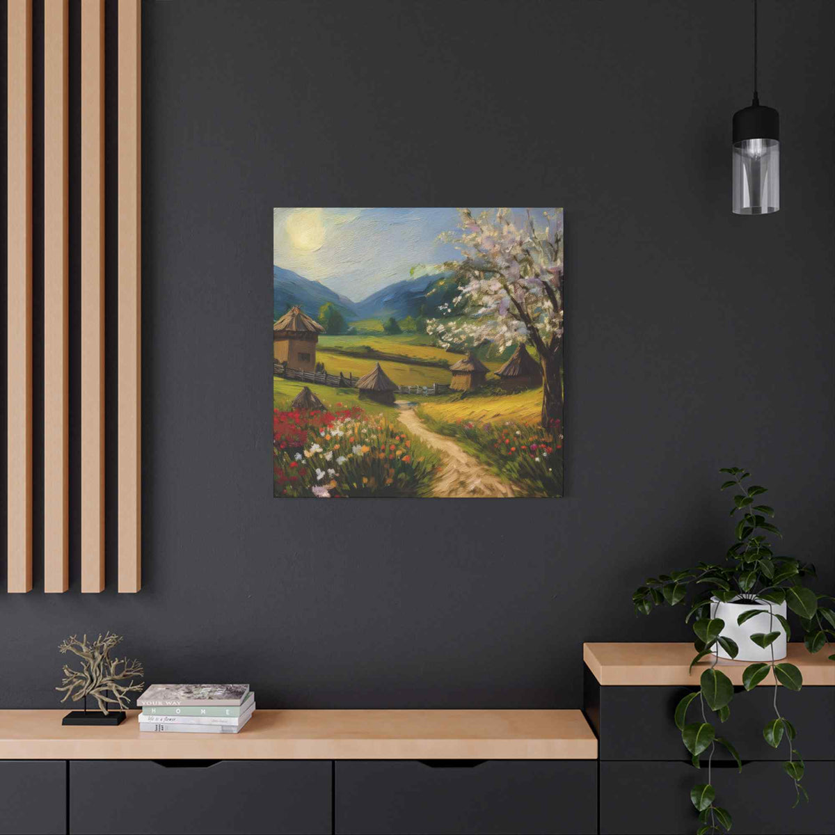 Countryside Spring Print Canvas, Oil Paint Print 20x20, 24x24, 30x30, 32x32, 36x36 Art Design Pine-Wood Inner Frame MC-109