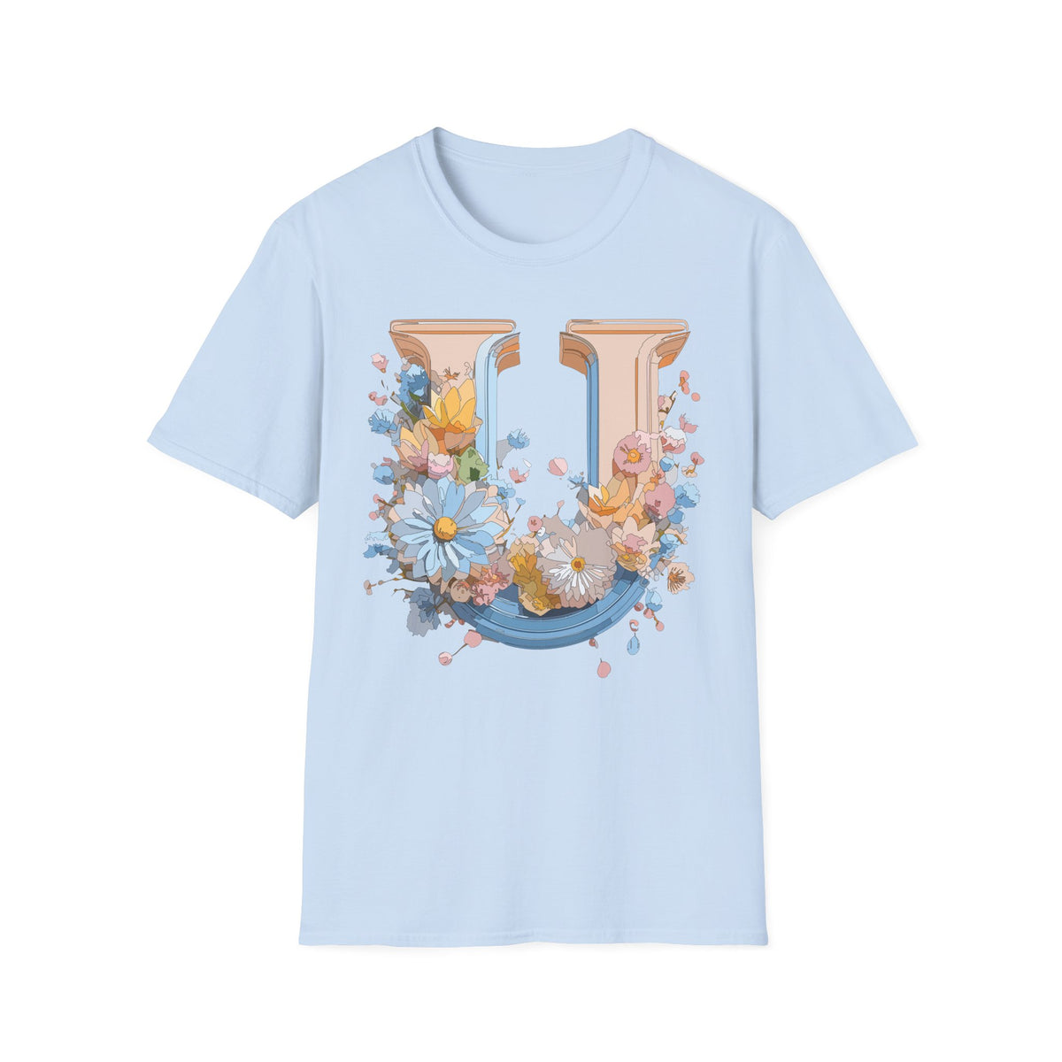Floral Letter U T-Shirt | Botanical Monogram Initial Tee