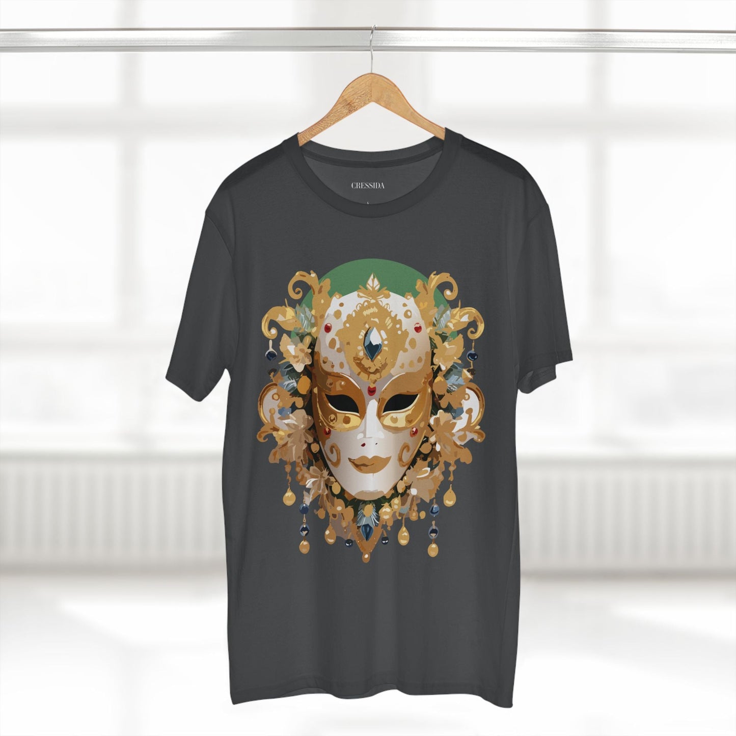 Carnival Mask Graphic T-Shirt Unisex 100 Cotton With Antique Gold Art Design Tee 16