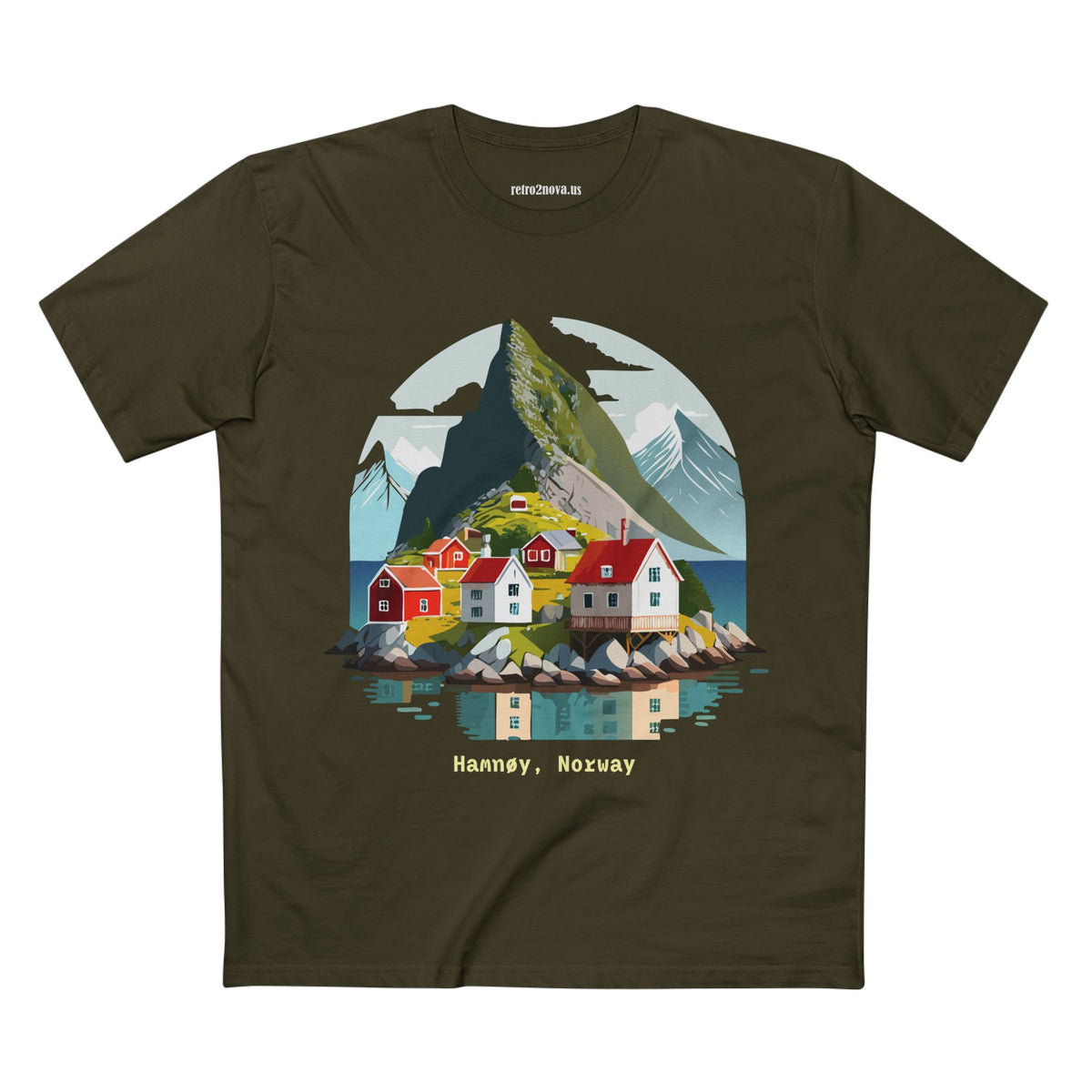 Hamnøy Norway Village Illustration Tee | Scandinavian Coastal Landscape