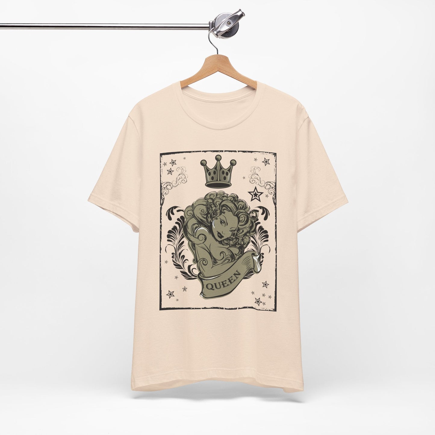 Crown Face Portrait Graphic Tee Vintage Floral Illustration Rock Band T-Shirt