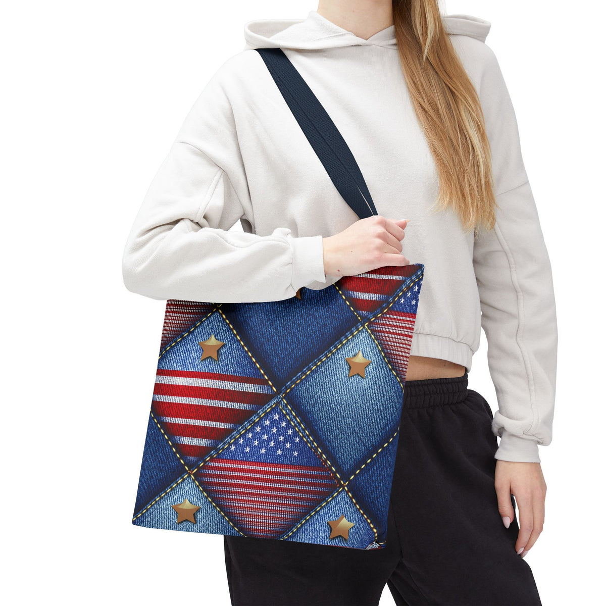 4th of July Graphic Denim Fabric Imitation Print Unisex Canvas Bag Poly Spun 3 Sizes Tote Bag 200-20