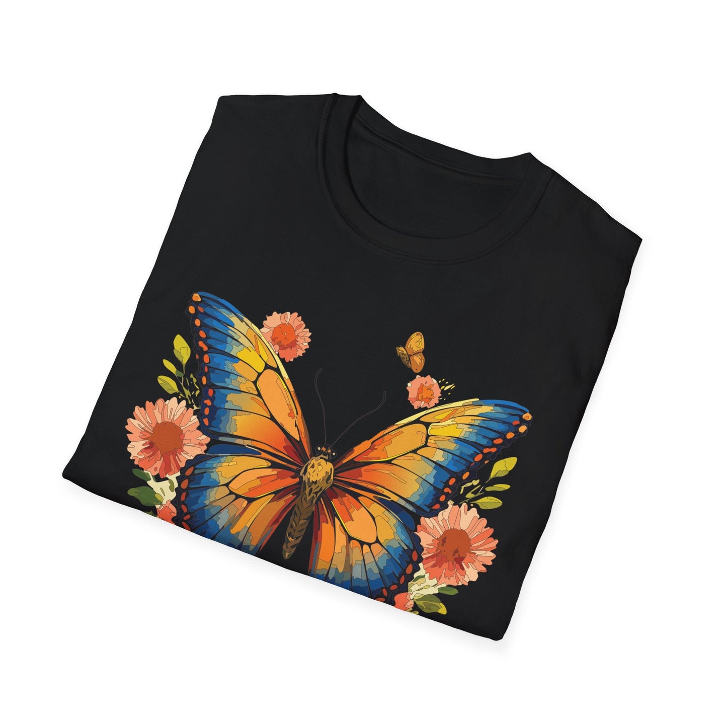 Butterfly T Shirt Unisex Softstyle Gildan 64000 Monarch Print 100 Percent Ring Spun Cotton
