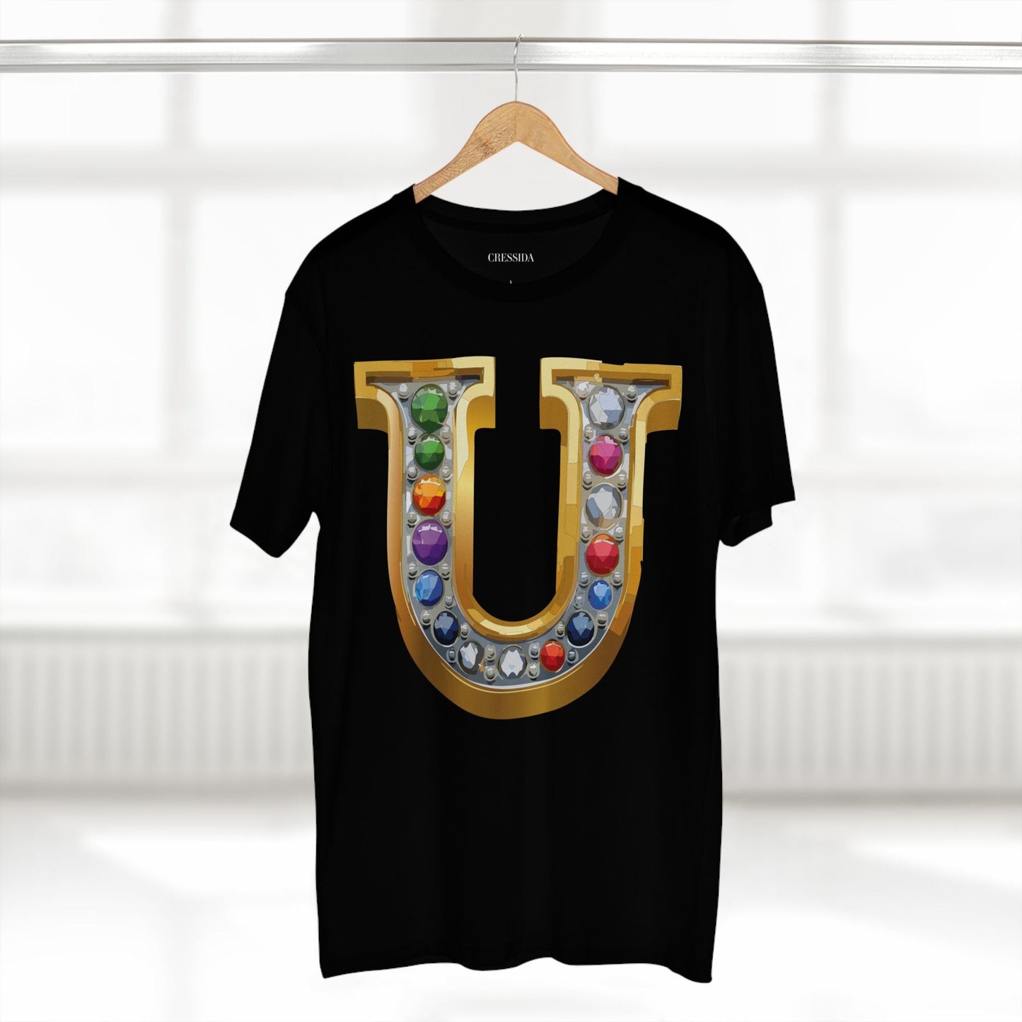 Letter U Graphic Design Tee Unisex 100 Cotton With Antique Gold Letters Artwork T-Shirt