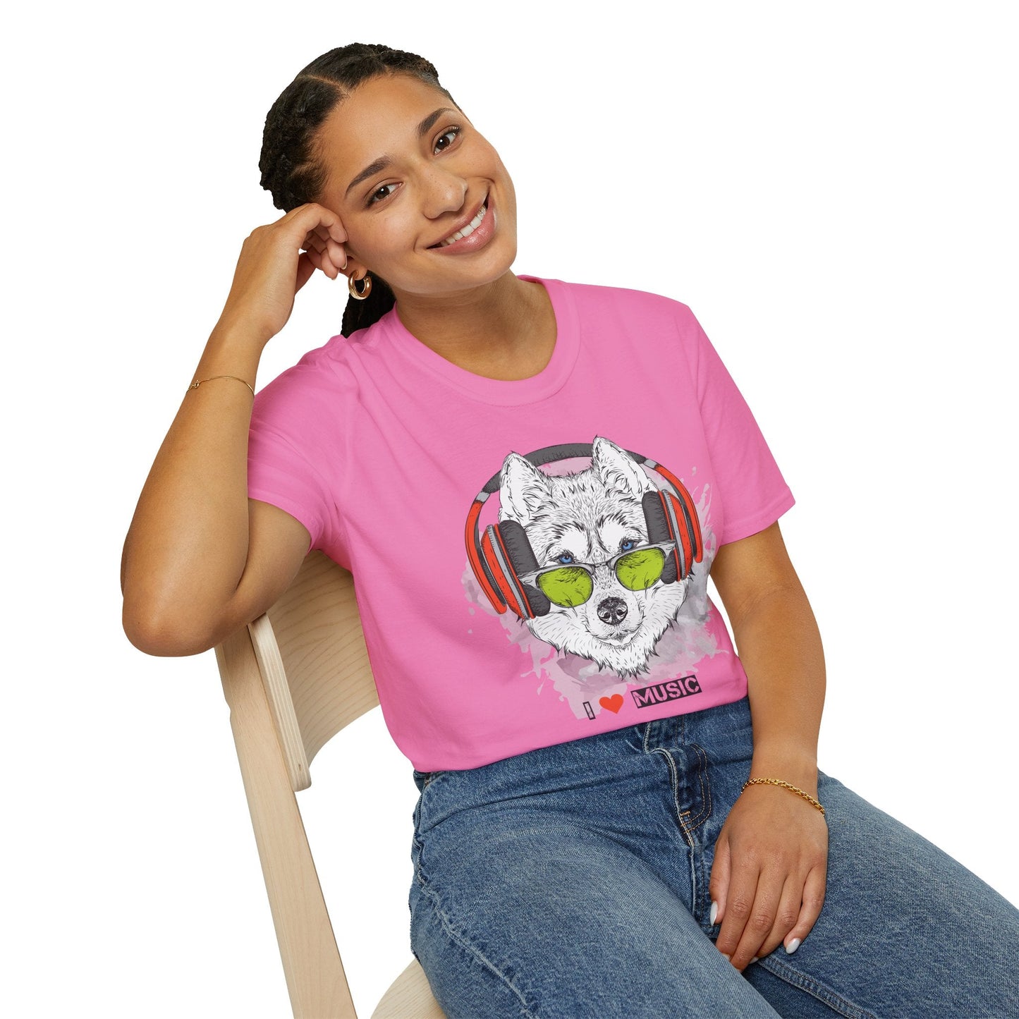 I Love Music Animals Shirt With Headphones Unisex Softstyle Tee Premium Comfort Short Sleeve