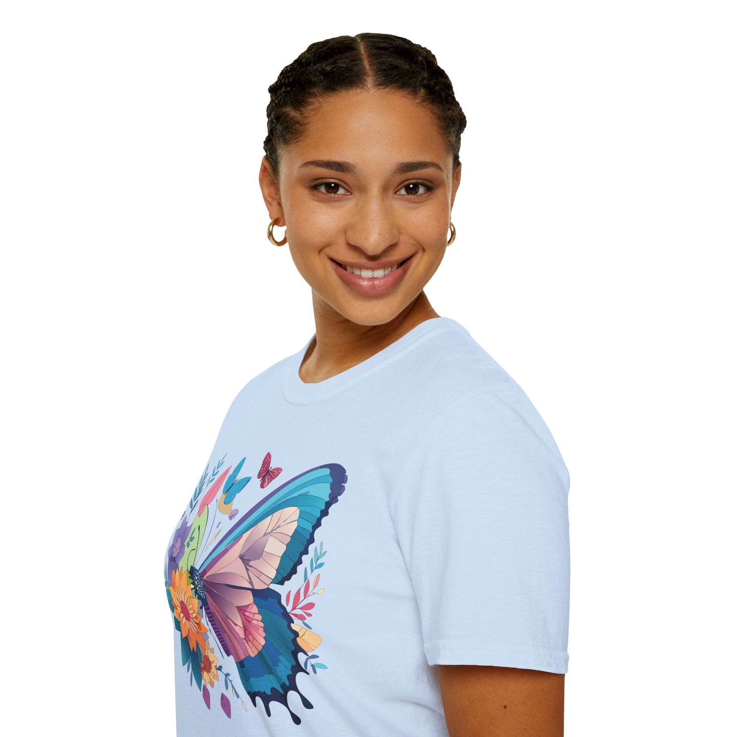Gildan Butterfly T Shirt Unisex Softstyle 64000 Monarch Print Lightweight Breathable Cotton Tee