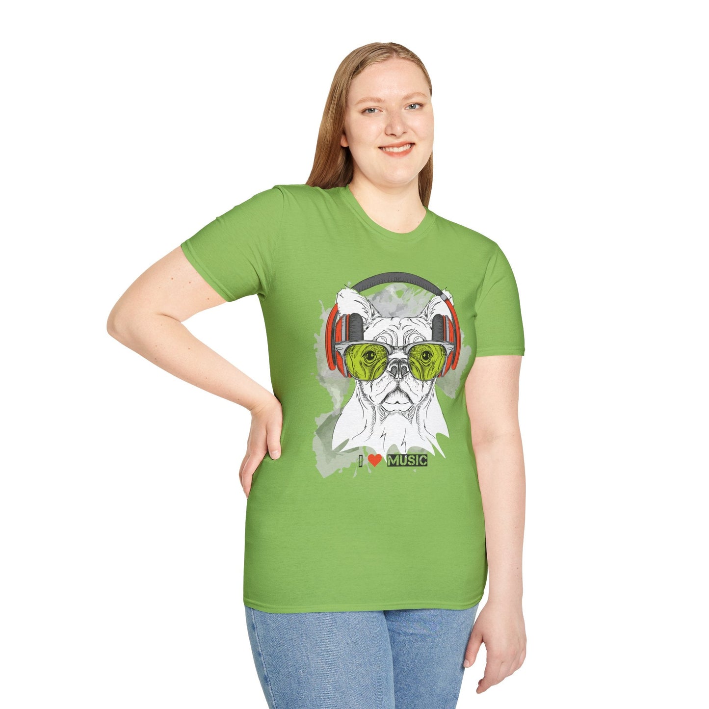I Love Music Animals Shirt With Headphones Unisex Softstyle Tee 100 Percent Ring Spun Cotton