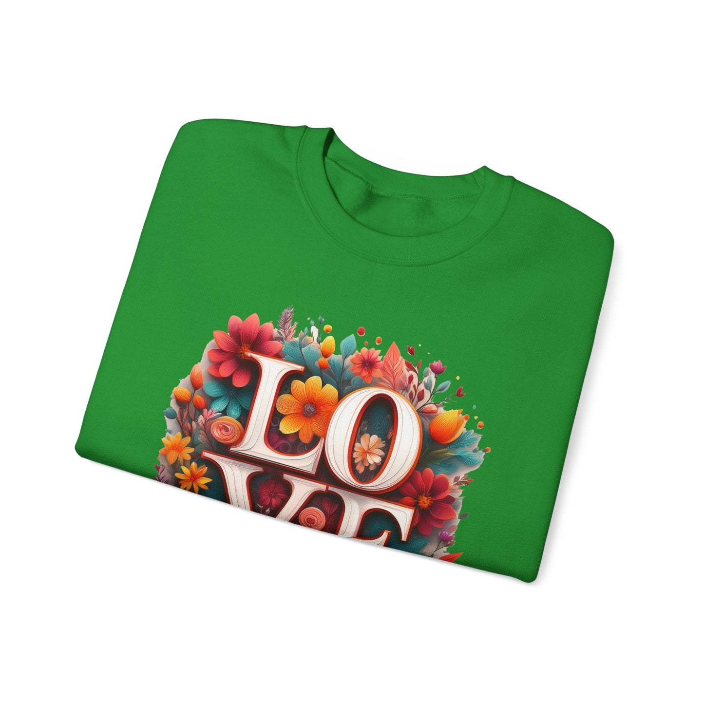 Floral Love Valentines Day Sweatshirt Unisex Heavy Blend Crewneck 50/50 Cotton Polyester Gildan 18000