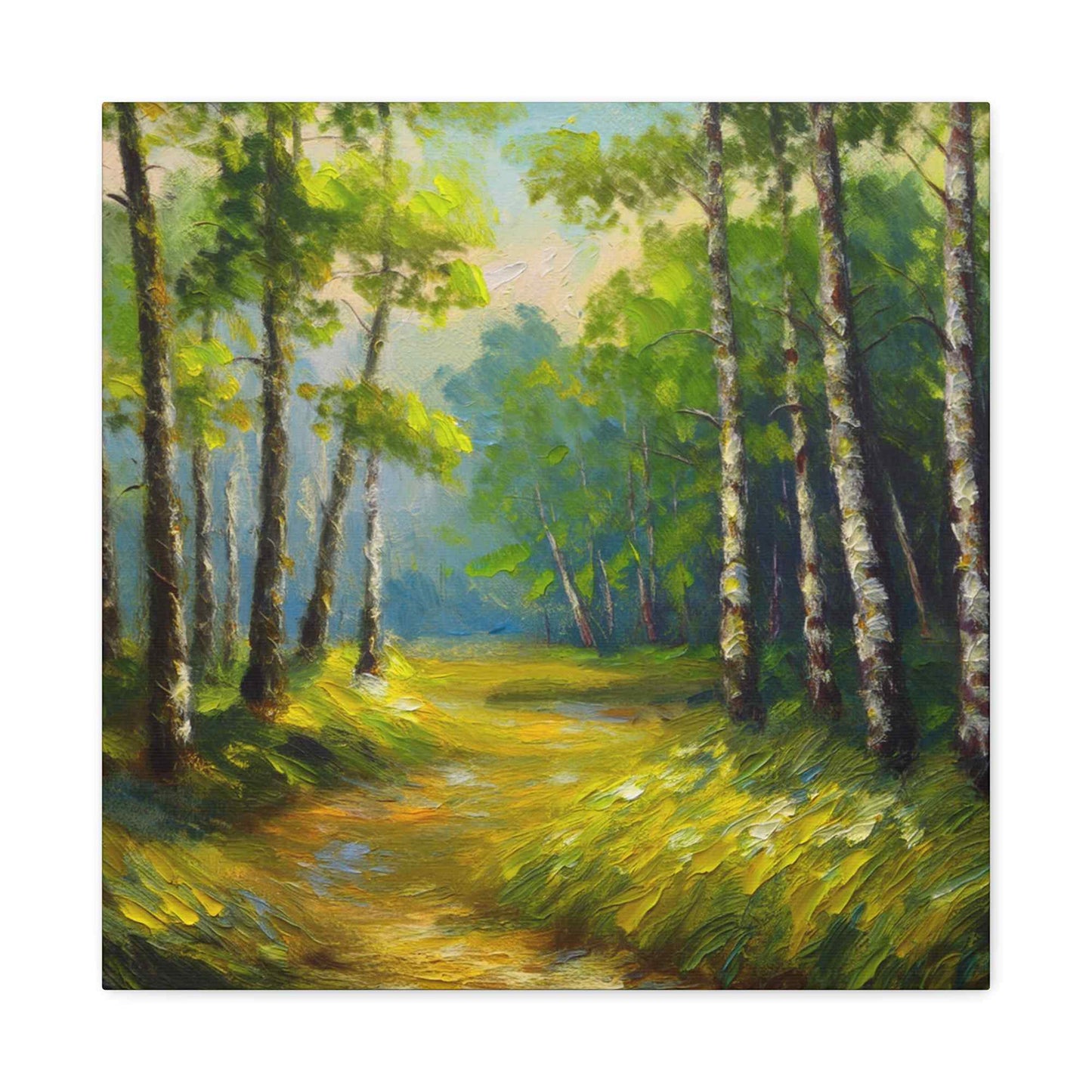 Summer Forest Print Canvas, Oil Paint Print 20x20, 24x24, 30x30, 32x32, 36x36 Art Design Pine-Wood Inner Frame MC-87