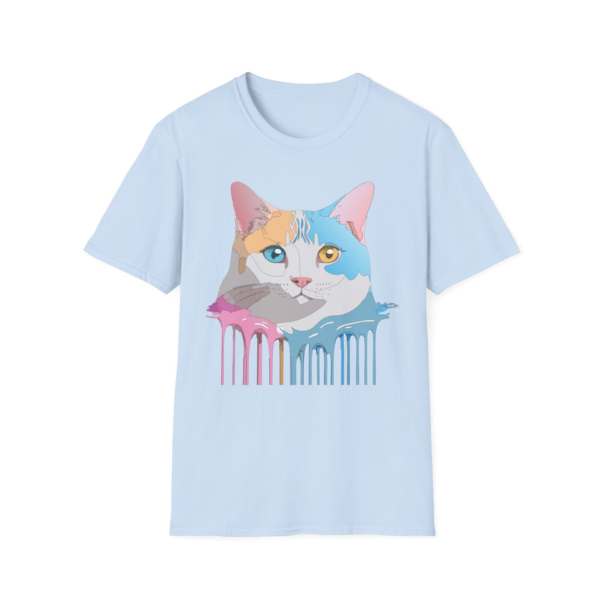 Colorful Dripping Cat Illustration T-Shirt | Calico Portrait Tee