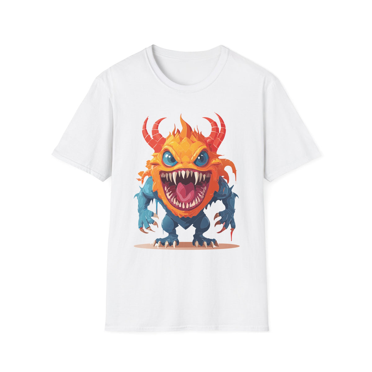 Monster T-Shirt — Colorful Fierce Creature Cartoon Graphic Tee Unisex 100 Cotton Gildan T-Shirt