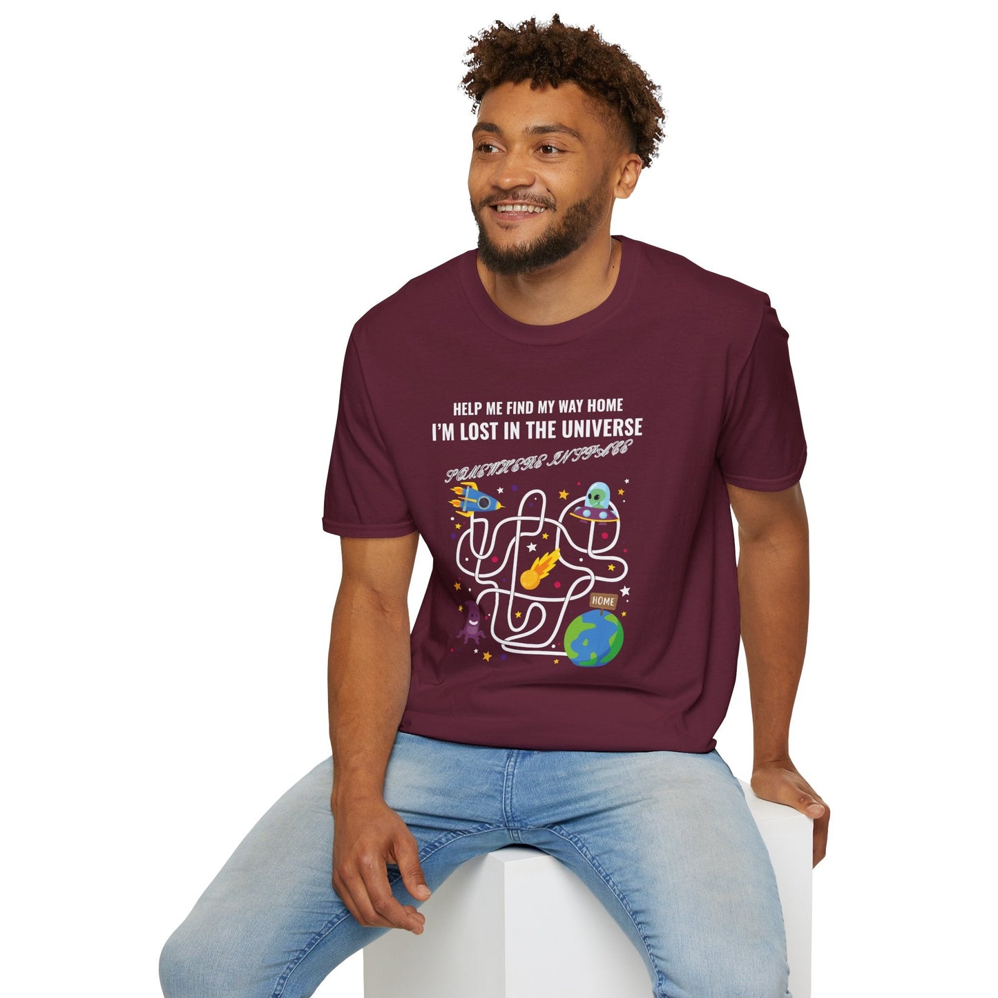 Lost in the Universe Maze TShirt Unisex Cotton Funny Space Puzzle Tee