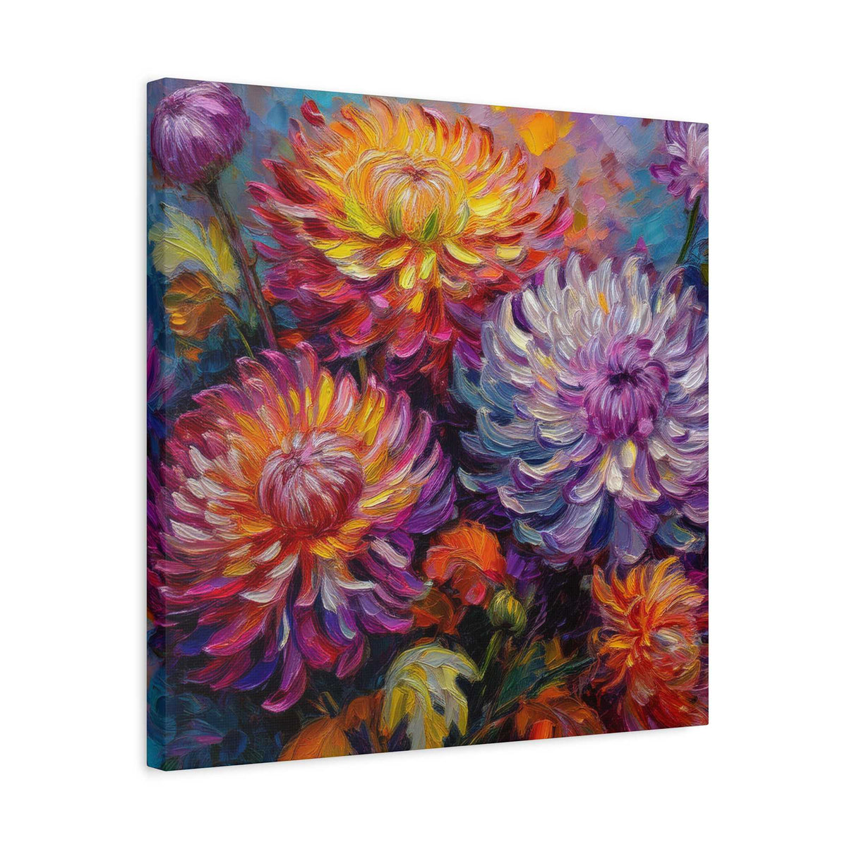 Chrysanthemums Print Canvas, Floral Oil Paint Print 20x20, 24x24, 30x30, 32x32, 36x36 Art Design Pine-Wood Inner Frame MC-158