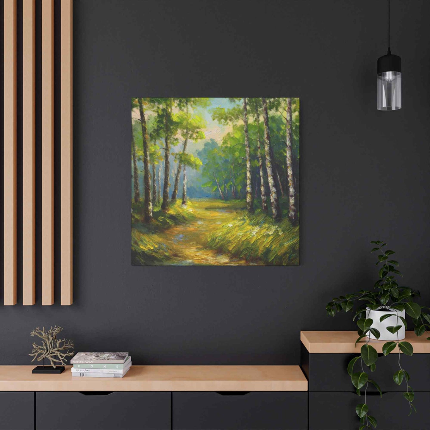Summer Forest Print Canvas, Oil Paint Print 20x20, 24x24, 30x30, 32x32, 36x36 Art Design Pine-Wood Inner Frame MC-87