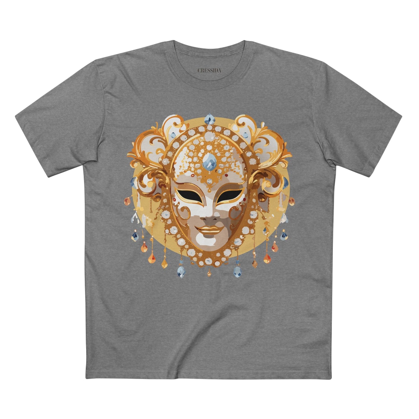 Carnival Mask Graphic T-Shirt Unisex 100 Cotton With Antique Gold Art Design Tee 14