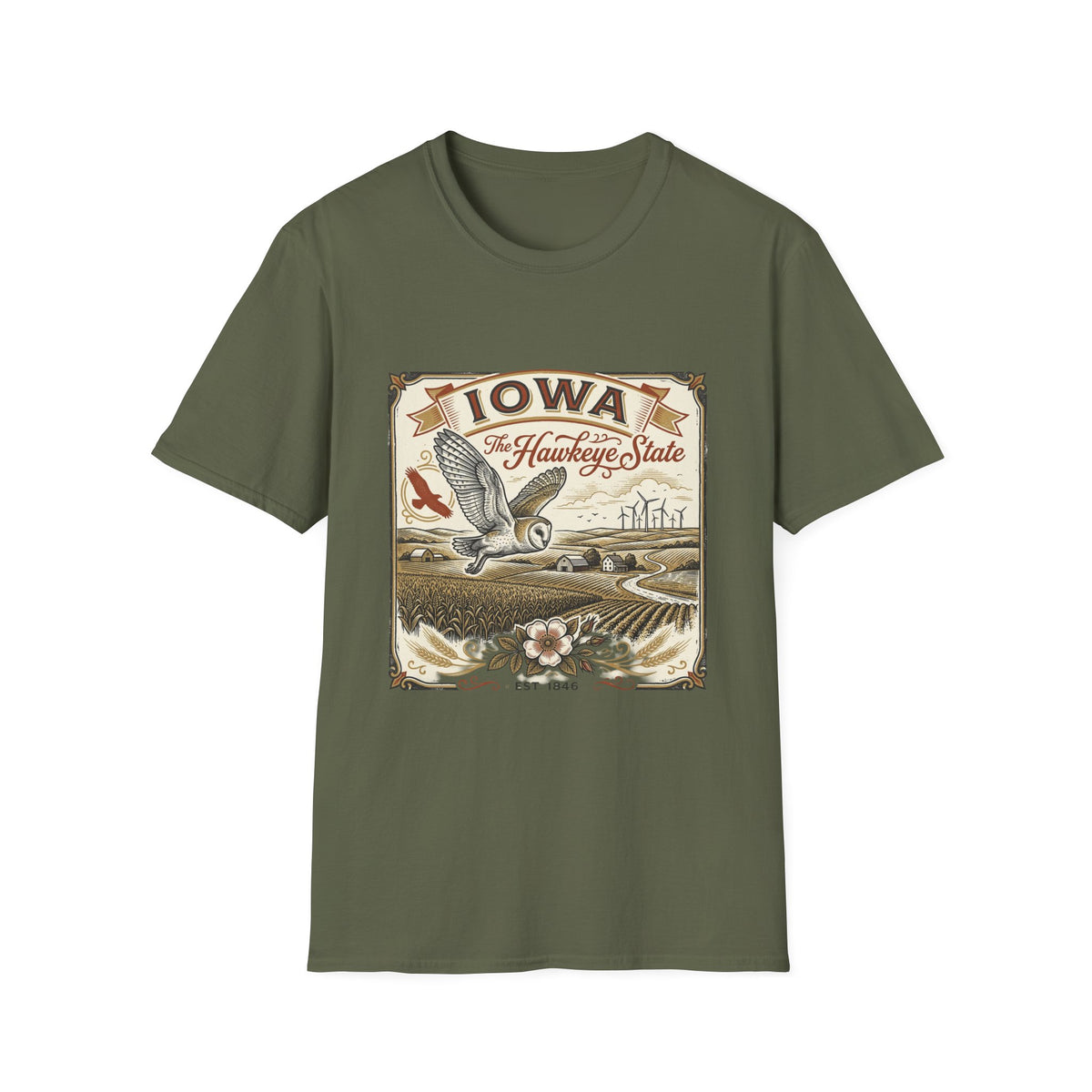Iowa Hawkeye State Vintage Travel Tourist Graphic Design Unisex 100 Cotton Gildan T-Shirt
