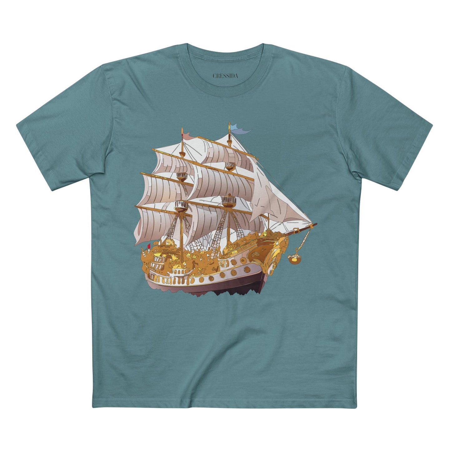 Ship Graphic Unisex 100 Cotton T-Shirt with Gold Frigate Art Design 11
