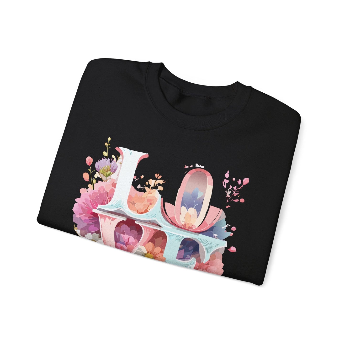 Floral Love Sweatshirt Valentines Day Flower Print Unisex Crewneck Heavy Blend Cotton Polyester