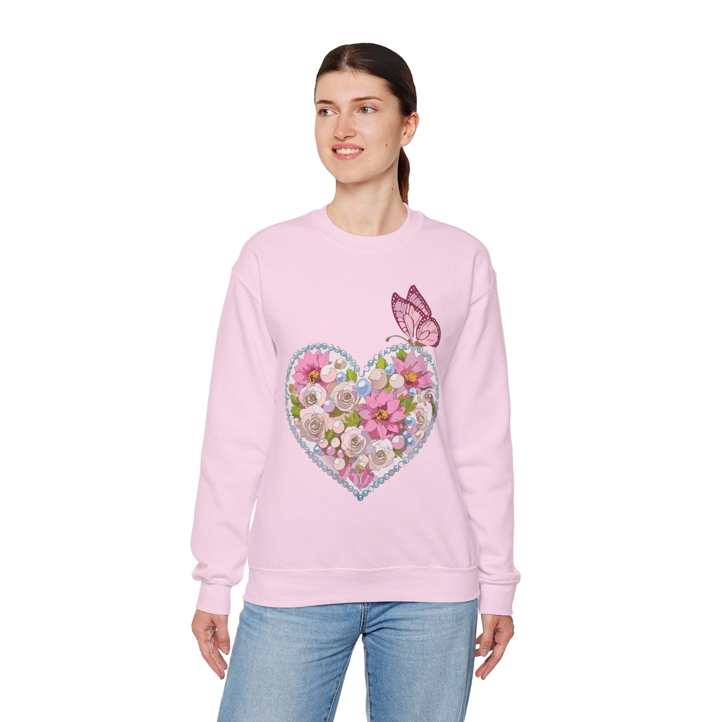 Floral Heart Sweatshirt Unisex Heavy Blend Crewneck 50 Cotton 50 Polyester Valentine's Day