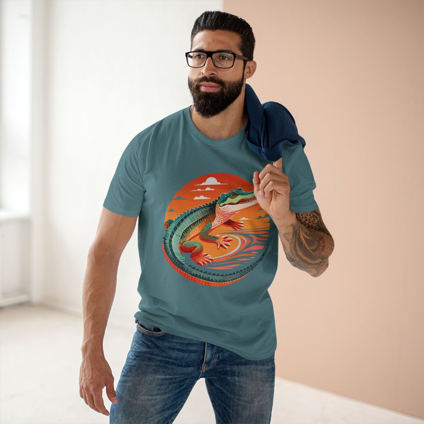 Unisex Crocodile Animal Shirt Premium Cotton Tee With Original Art Design From Retro2Nova Art Collection