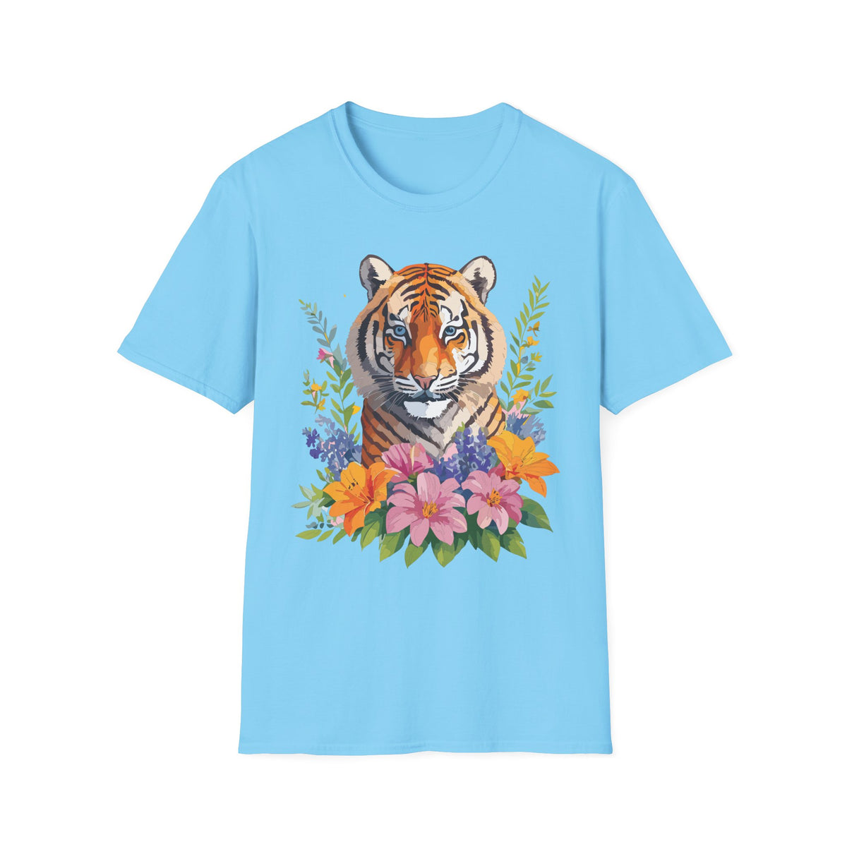 Floral Tiger Illustration T-Shirt | Tiger Face with Flowers