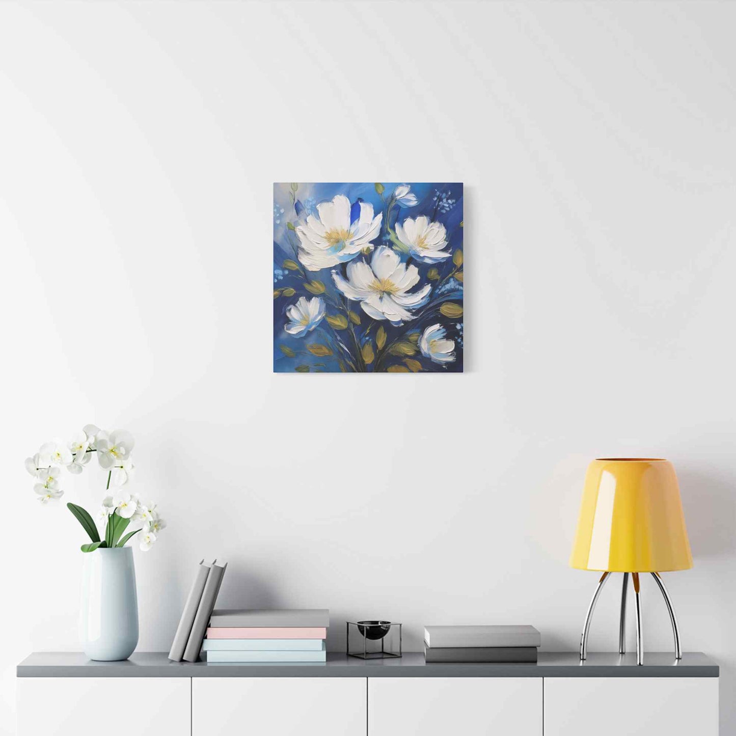 White Flowers Print Canvas, White Flowers Oil Paint Print 20x20, 24x24, 30x30, 32x32, 36x36, Art Design Print Non-Frame MC-8