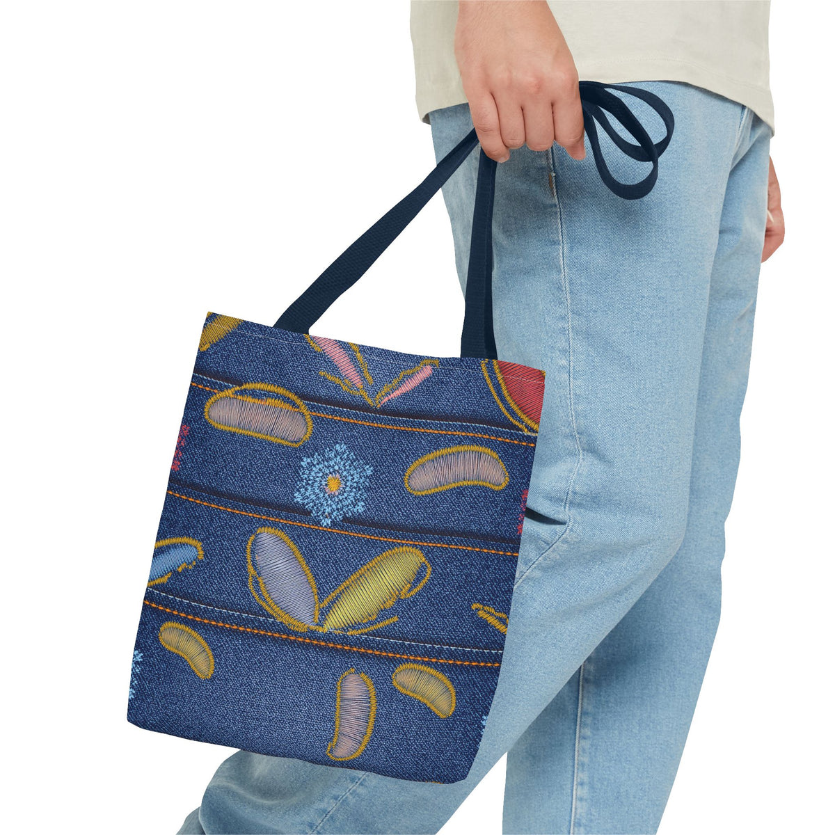 Denim Fabric Imitation Print Unisex Canvas Bag Poly Spun 3 Sizes Tote Bag 151