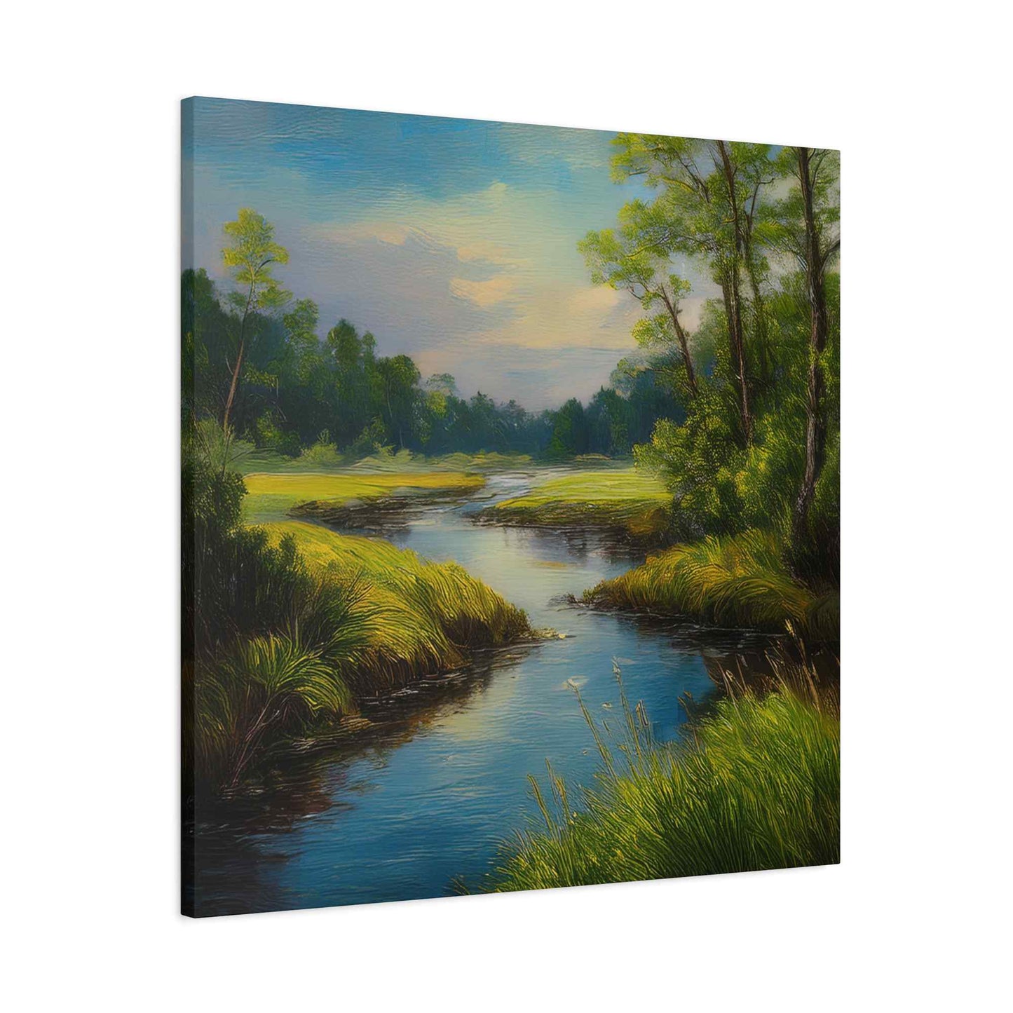 River Print Canvas, Landscape Oil Paint Print 20x20, 24x24, 30x30, 32x32, 36x36 Art Design Print Pine-Wood Inner Frame MC-52