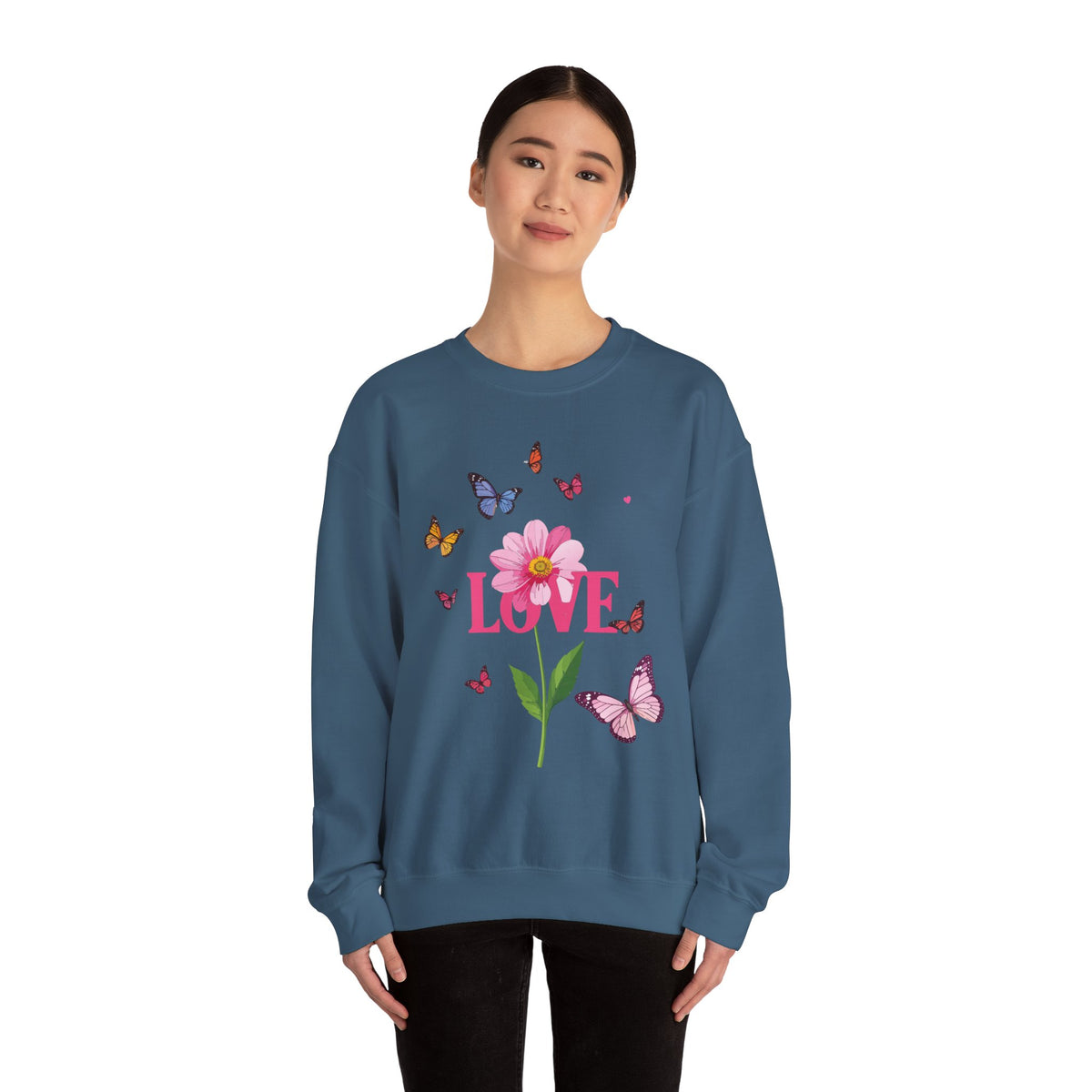 Unisex Floral Love Sweatshirt, Love Floral Sweatshirt, Floral Butterfly Sweatshirt, 50/50 Cotton-Poly Valentine's Day Sweatshirt 01