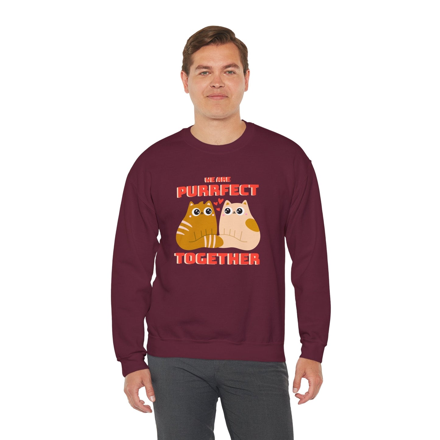 Cat Heart Sweatshirt Unisex 50/50 Cotton-Poly Blend Valentine Gift For Cat Lovers