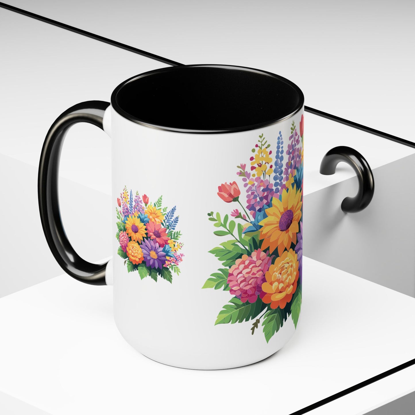 Two-Tone Coffee Mug with flowers