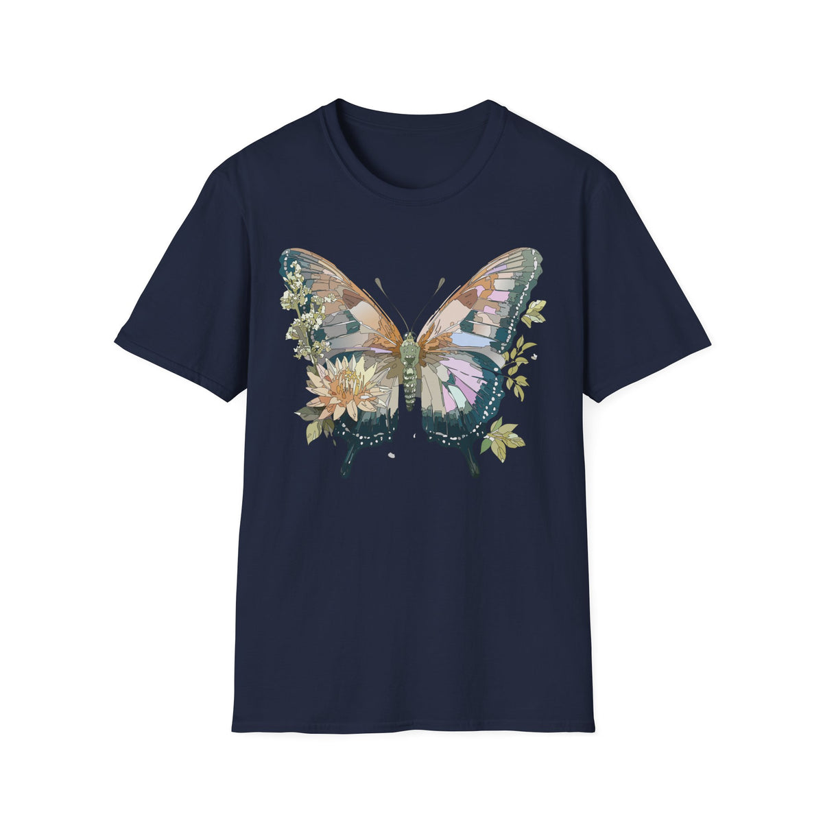 Butterfly Floral T-Shirt — Watercolor Garden Wings Graphic Design Unisex 100 Cotton Gildan T-Shirt