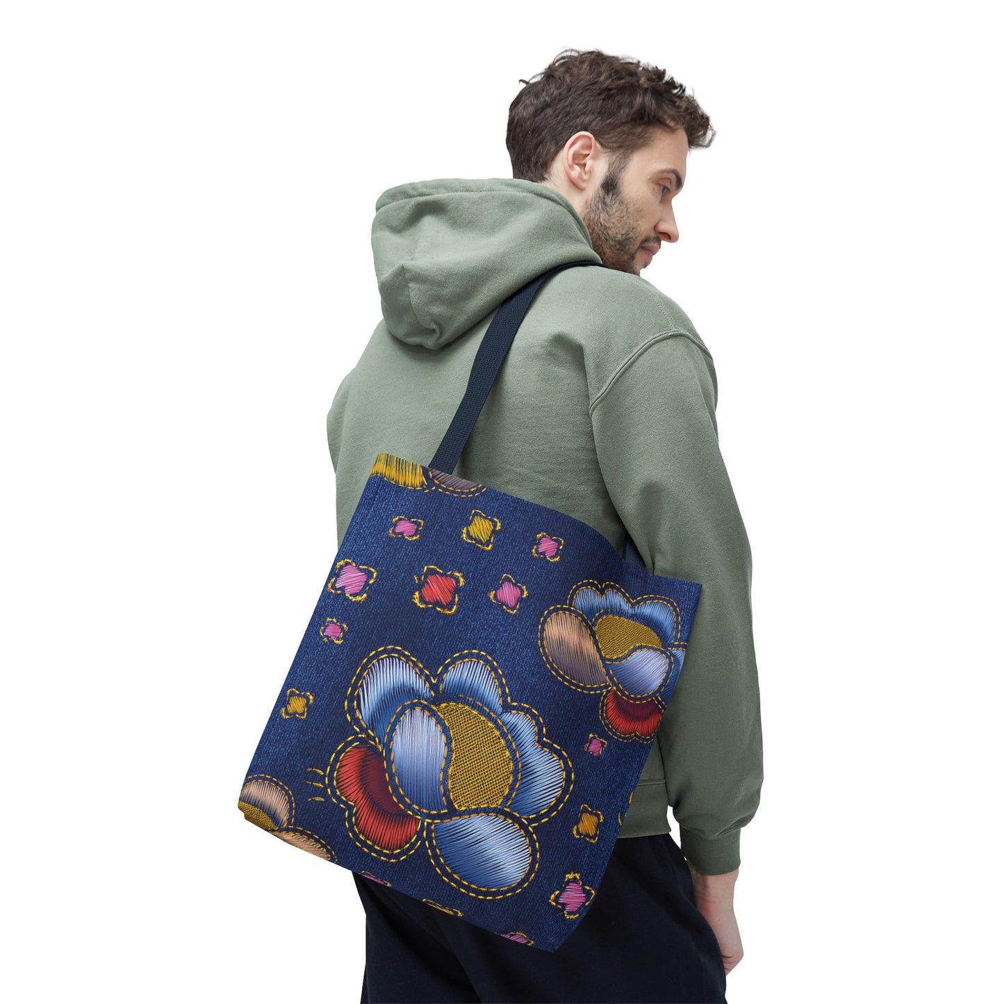 Denim Fabric Imitation Print Unisex Canvas Bag Poly Spun 3 Sizes Tote Bag 159-6