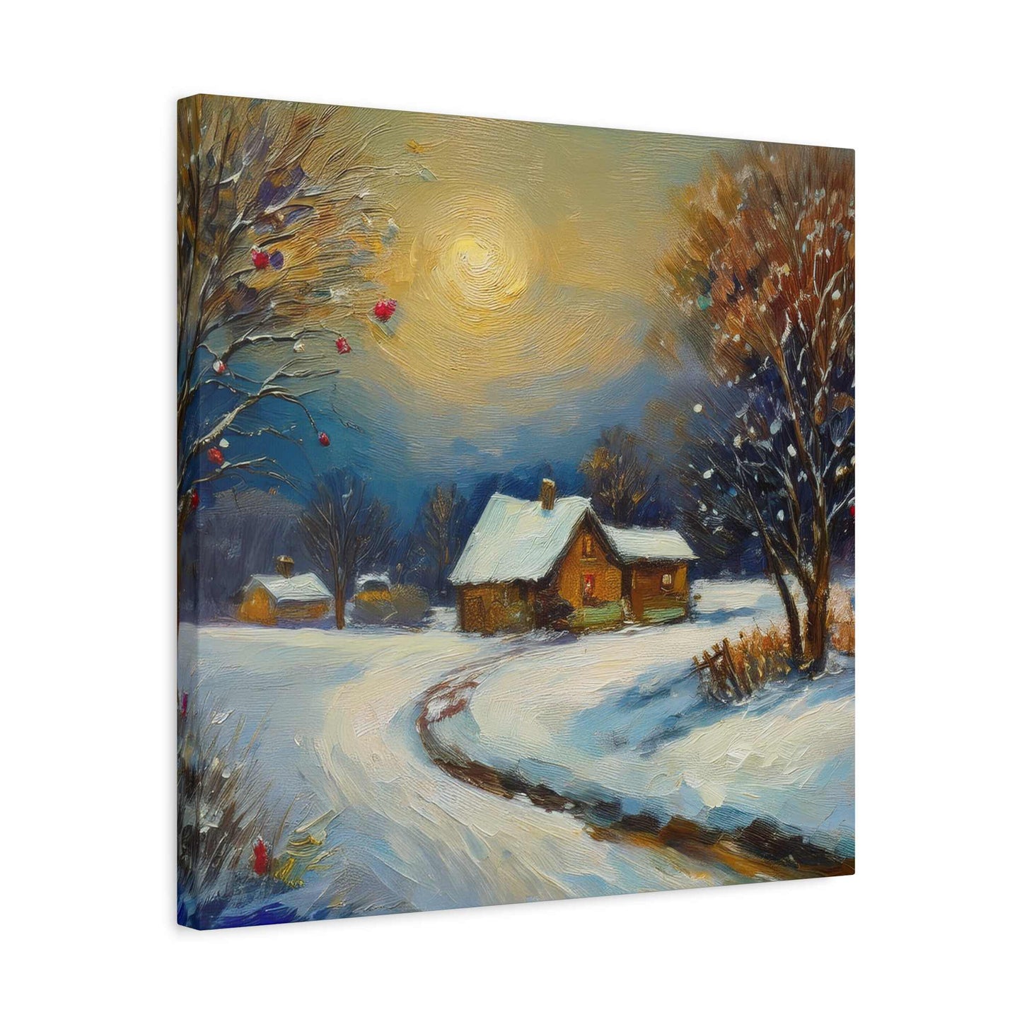 Countryside Winter Print Canvas, Oil Paint Print 20x20, 24x24, 30x30, 32x32, 36x36 Art Design Pine-Wood Inner Frame MC-112