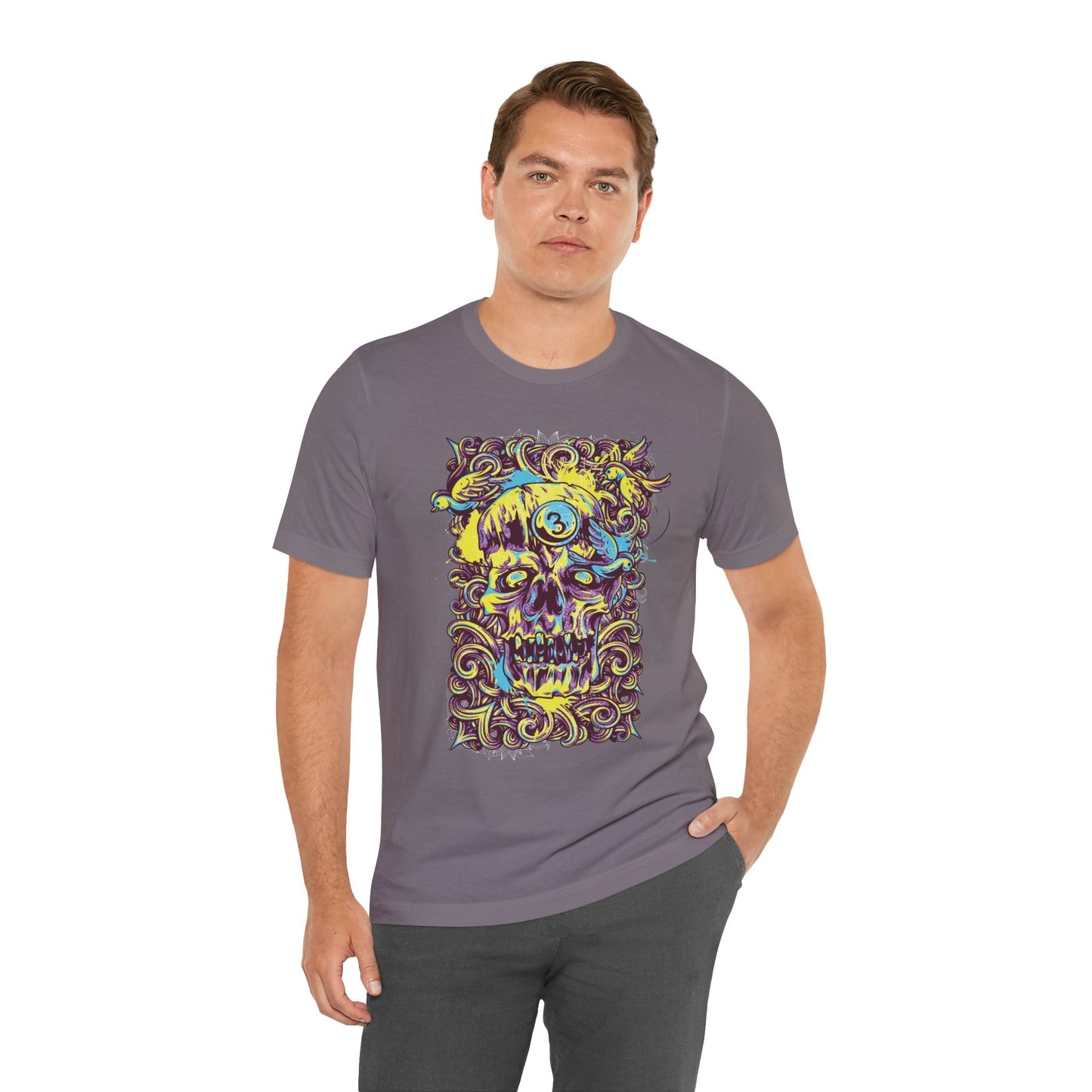 Colorful Skull Illustration Graphic Unisex Cotton T-Shirt r41