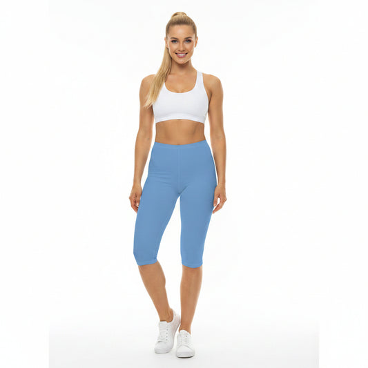 Cool Horizon Blue Color Women's Brushed Suede Poly Span Casual Capri Leggings XS-2XL
