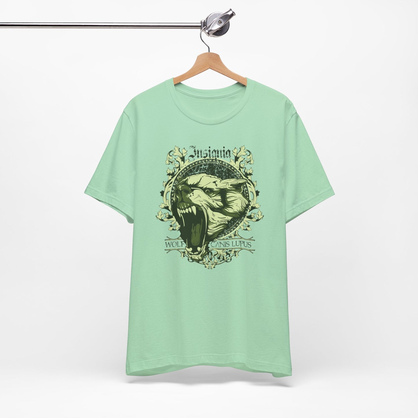 Howling Wolf Skull Tee Gothic Vintage Crest, Green Graphic Shirt Art-54